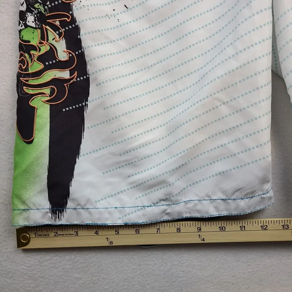 Pacific & Co Miami Board Shorts White Green Skull Surf Swim Trunks Mens 32